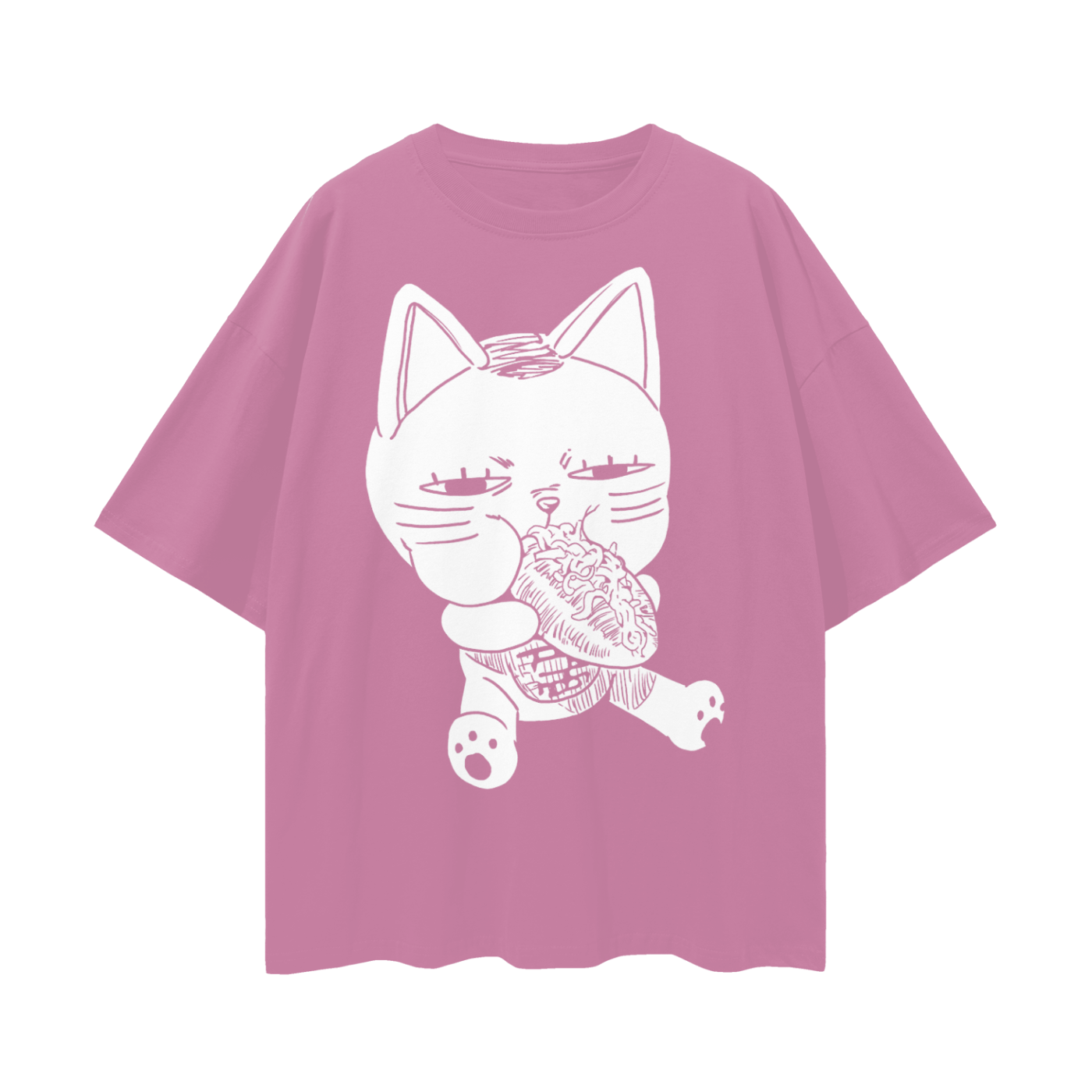 Turbo Granny Cat Eating (Front) Oversize Deep Drop Shoulder Tee - 190 GSM