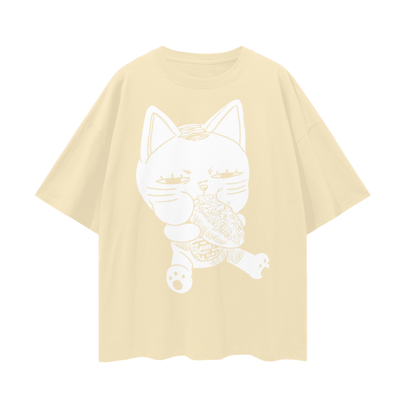 Turbo Granny Cat Eating (Front) Oversize Deep Drop Shoulder Tee - 190 GSM