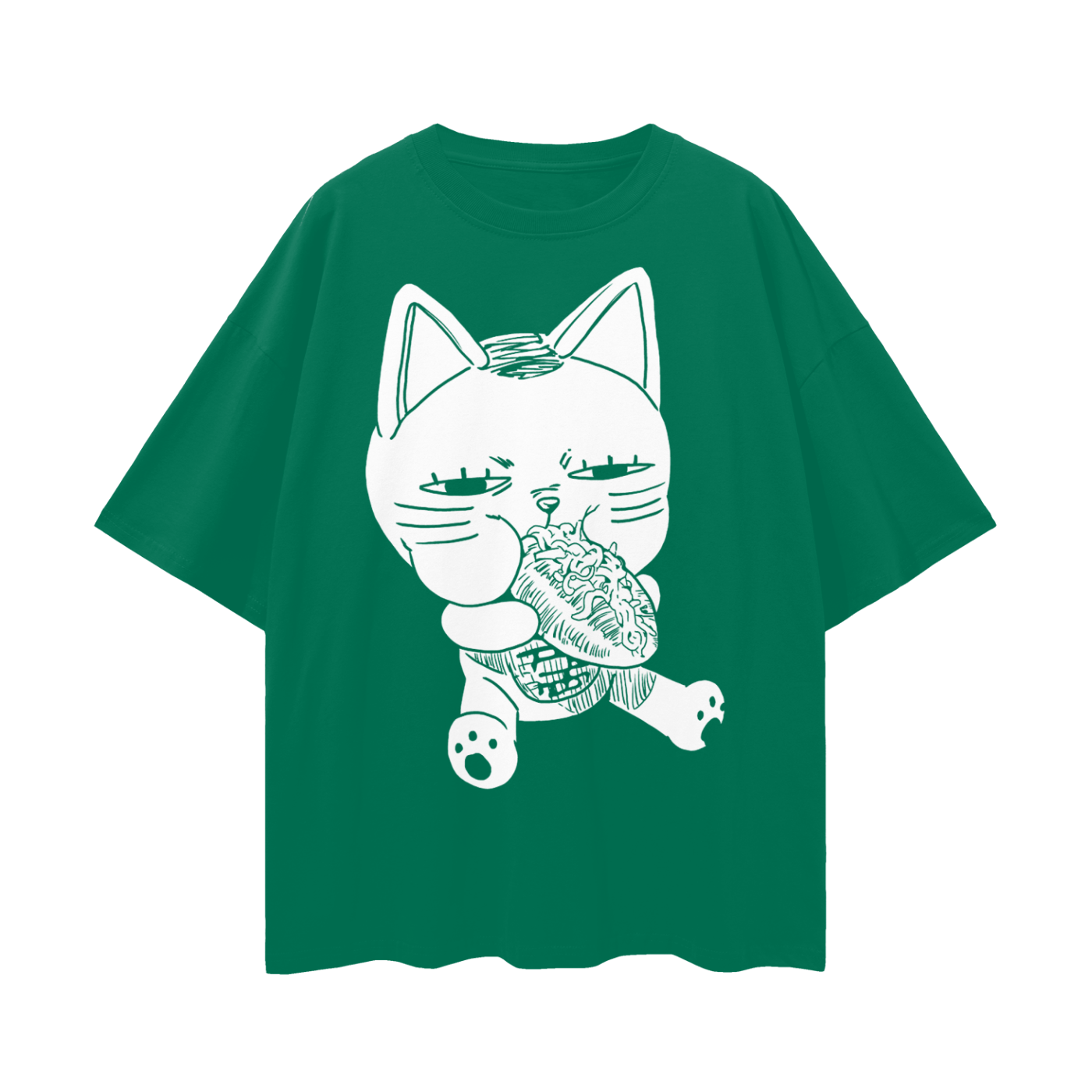 Turbo Granny Cat Eating (Front) Oversize Deep Drop Shoulder Tee - 190 GSM