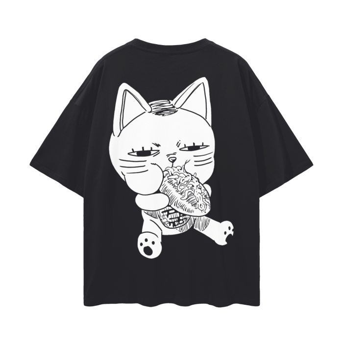 Turbo Granny Cat eating (BACK) Oversize Deep Drop Shoulder Tee - 190 GSM
