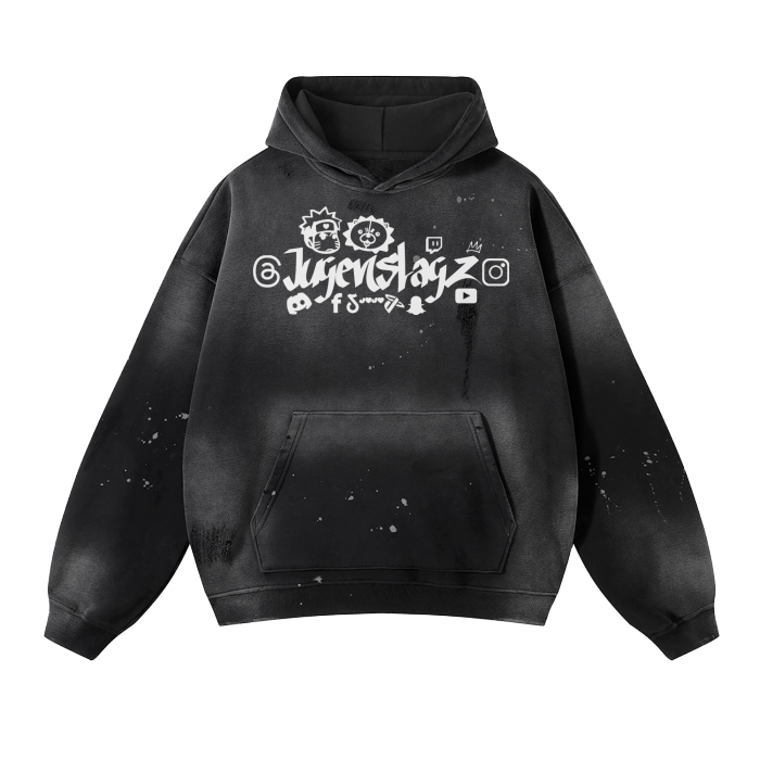Jugenslagz channel support Vintage Wash Frayed Fleece Hoodie - 360 GSM