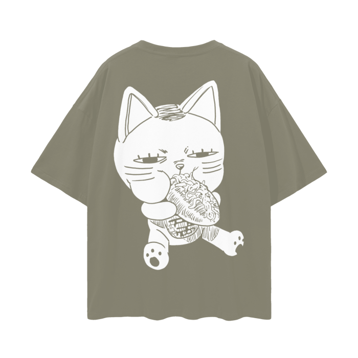 Turbo Granny Cat eating (BACK) Oversize Deep Drop Shoulder Tee - 190 GSM