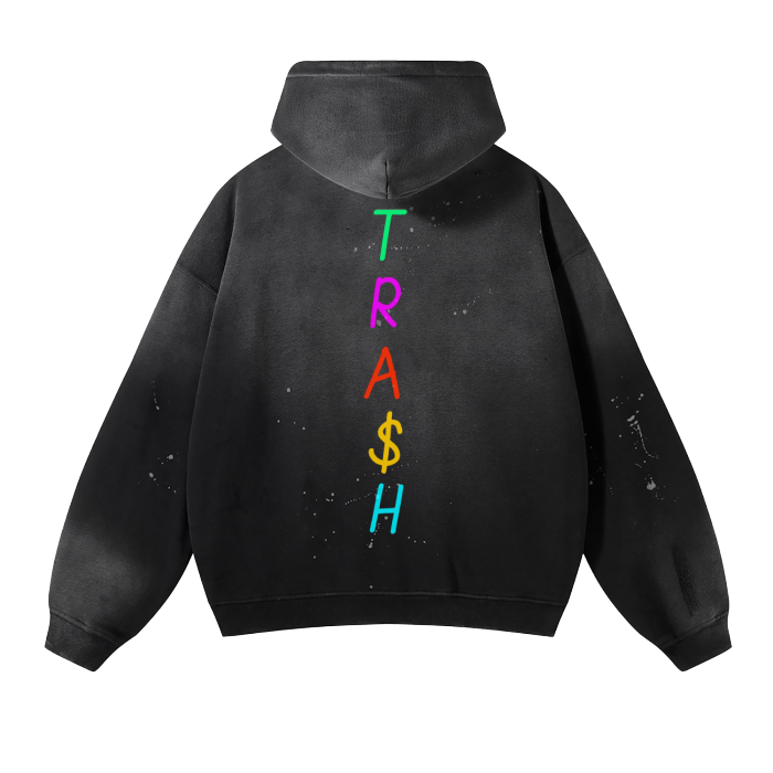 TRA$H Vintage Wash Frayed Fleece Hoodie - 360 GSM