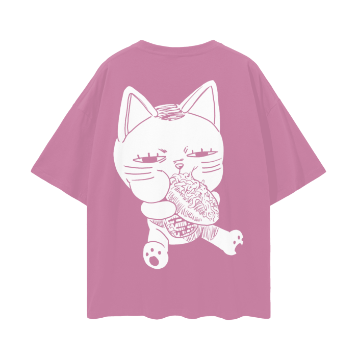 Turbo Granny Cat eating (BACK) Oversize Deep Drop Shoulder Tee - 190 GSM