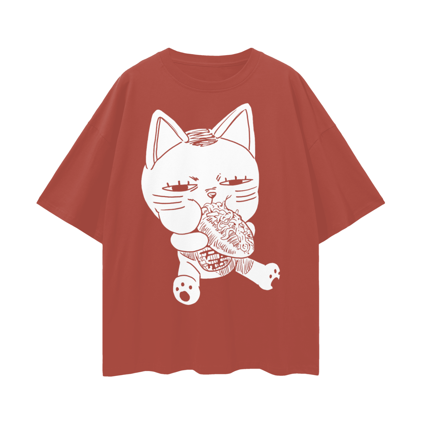 Turbo Granny Cat Eating (Front) Oversize Deep Drop Shoulder Tee - 190 GSM