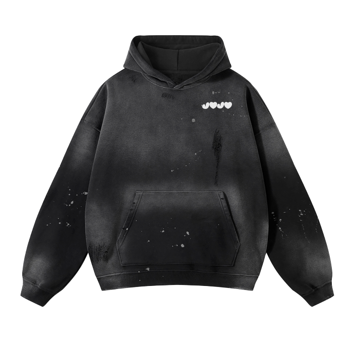 J♥J♥ Vintage Wash Frayed Fleece Hoodie - 360 GSM