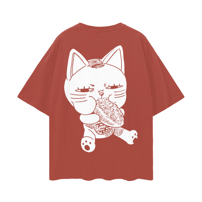 Turbo Granny Cat eating (BACK) Oversize Deep Drop Shoulder Tee - 190 GSM