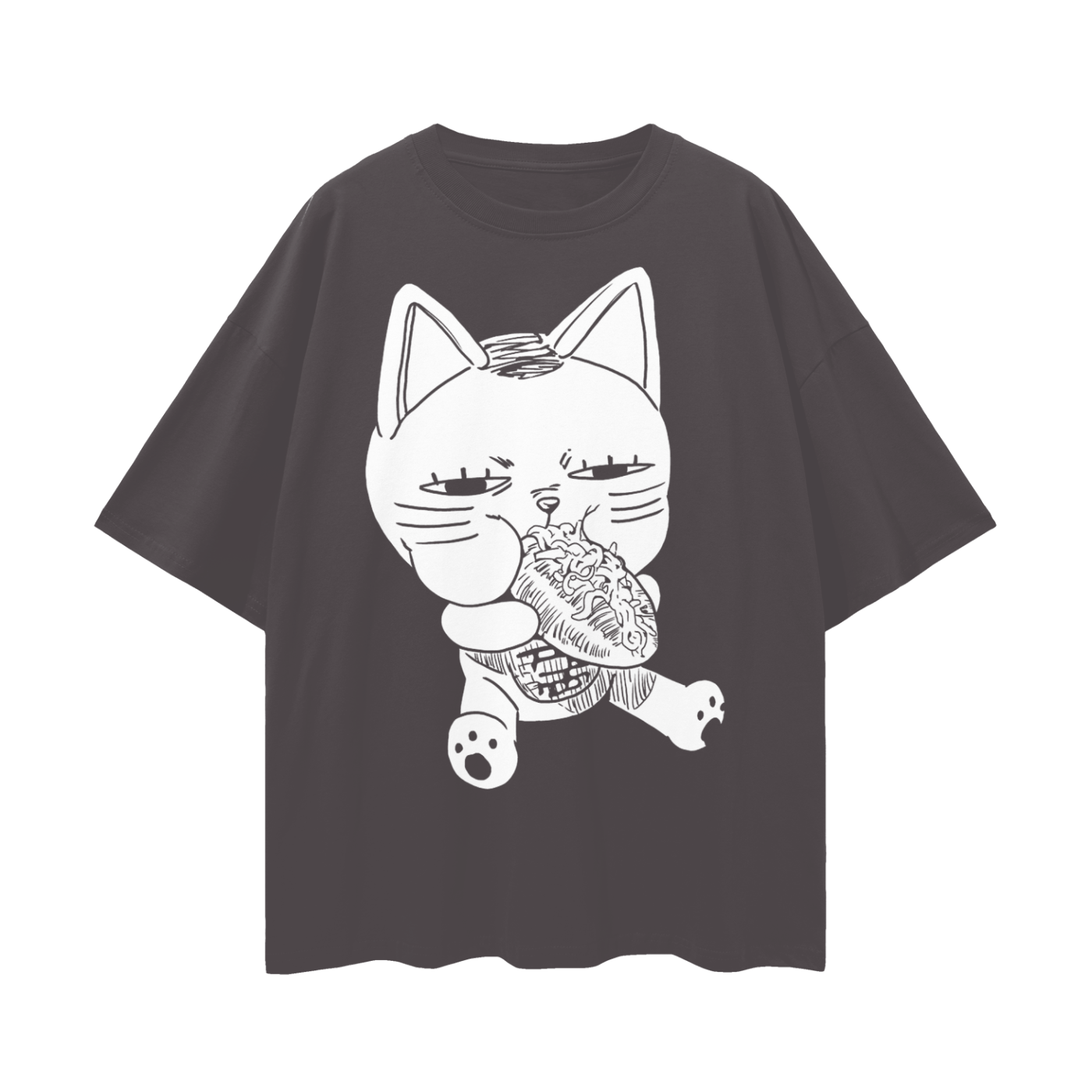 Turbo Granny Cat Eating (Front) Oversize Deep Drop Shoulder Tee - 190 GSM
