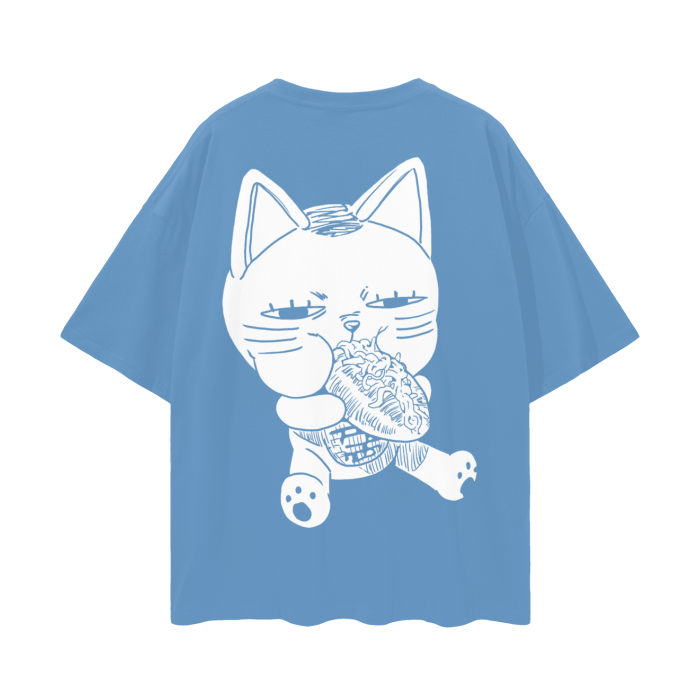 Turbo Granny Cat eating (BACK) Oversize Deep Drop Shoulder Tee - 190 GSM
