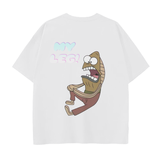 MY LEG! White Drop Shoulder T-Shirt - 250 GSM