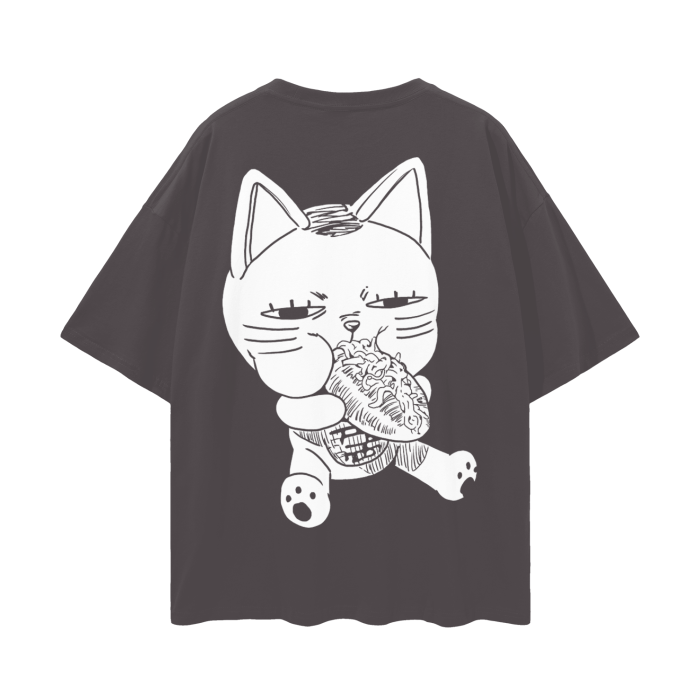 Turbo Granny Cat eating (BACK) Oversize Deep Drop Shoulder Tee - 190 GSM