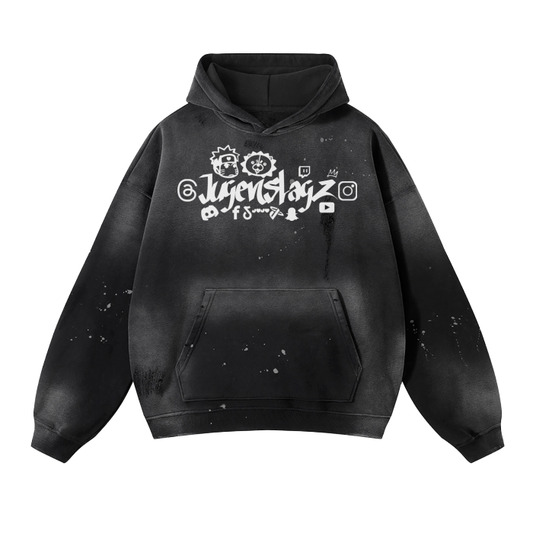 Jugenslagz channel support  Vintage Wash Frayed Fleece Hoodie - 360 GSM