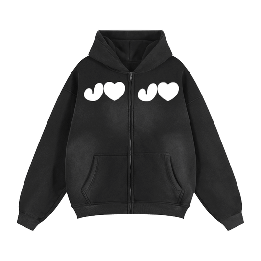 J♥J♥ Zip-Through Boxy Hoodie #RU0076