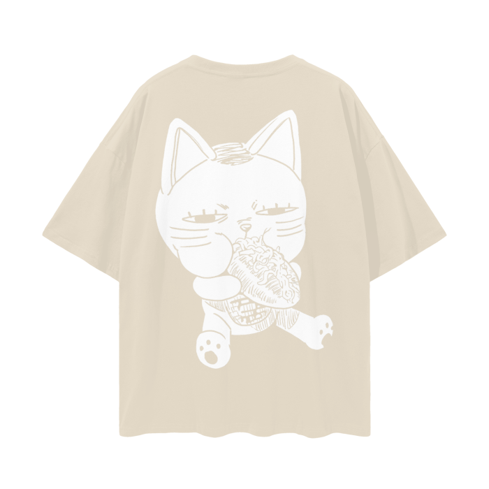 Turbo Granny Cat eating (BACK) Oversize Deep Drop Shoulder Tee - 190 GSM