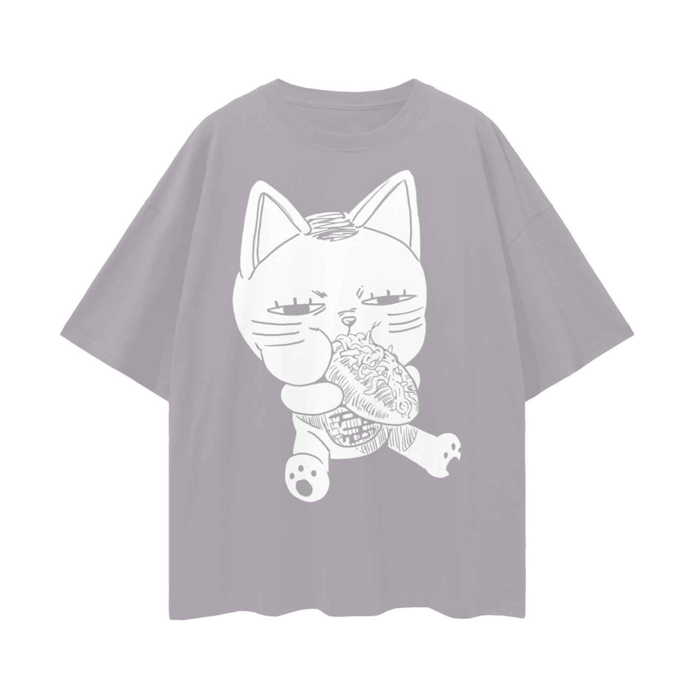 Turbo Granny Cat Eating (Front) Oversize Deep Drop Shoulder Tee - 190 GSM