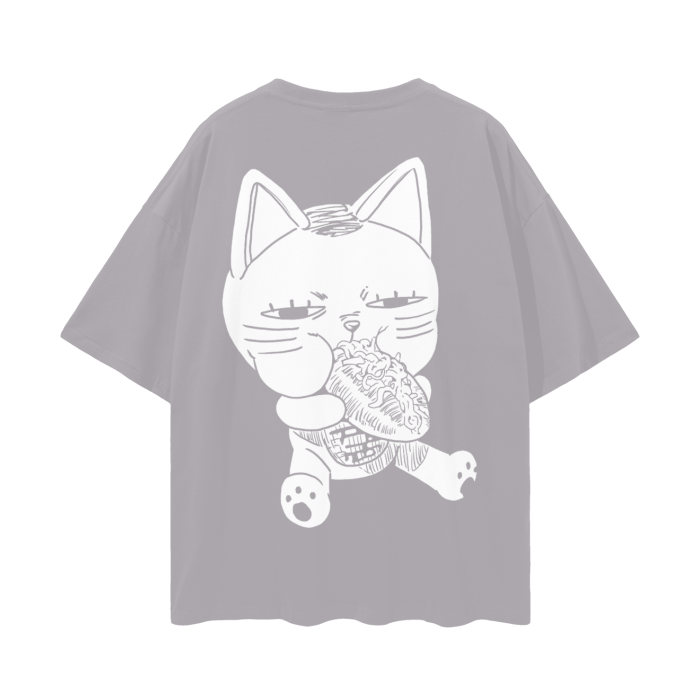 Turbo Granny Cat eating (BACK) Oversize Deep Drop Shoulder Tee - 190 GSM